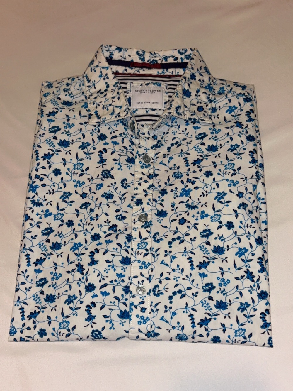 Denim & Flower White Shirt with Blue Floral Print
